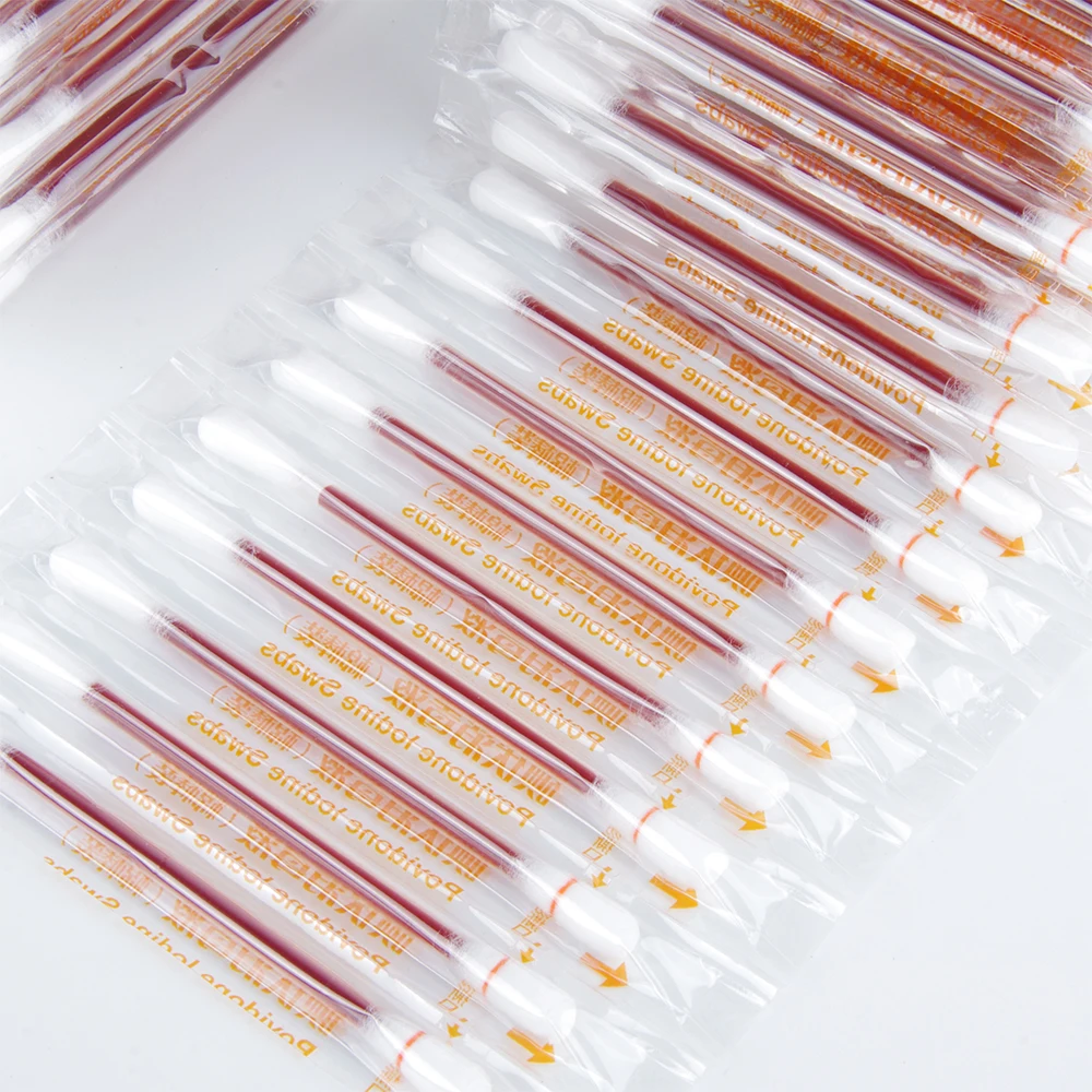 ทิ้งไอโอดีนผ้าฝ้าย Swab บรรจุอิสระ Iodophor Swabs Sticks ผู้ใหญ่เด็กทารกกลางแจ้งทุกวันความปลอดภัย Survival