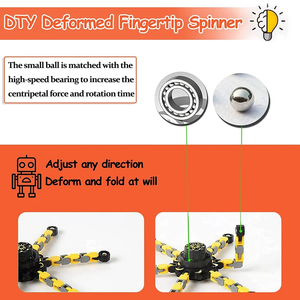 12/16PCS ตลก Sensory Fidget ของเล่น Deformable CHAIN หุ่นยนต์ Spinners ปลายนิ้วความเครียดบรรเทา Gyro ของเล่น PARTY Favors สําหรับเด็กผู้ใหญ่