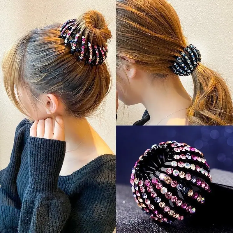 ผู้หญิง Bun ผมคริสตัล Claw แฟชั่นหญิงผมหางม้า Headwear หางม้าหัวเข็มขัดคลิปผม Bird Nest ขยายอุปกรณ์เสริมผม