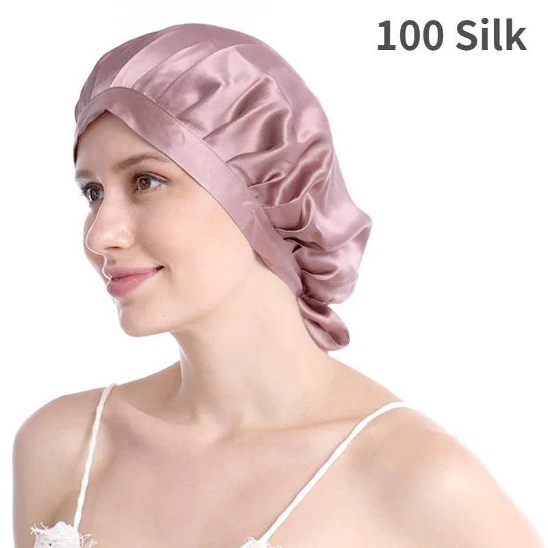 Nguyên Chất Lụa Tóc Bonnets Cho Nữ Ngủ Nắp Cao Cấp Natual Lụa Ngủ Nắp Đêm Bonnet Mũ Bảo Vệ Tóc Băng Đô Cài Tóc Turban Gọng Đầu áo Tắm Len
