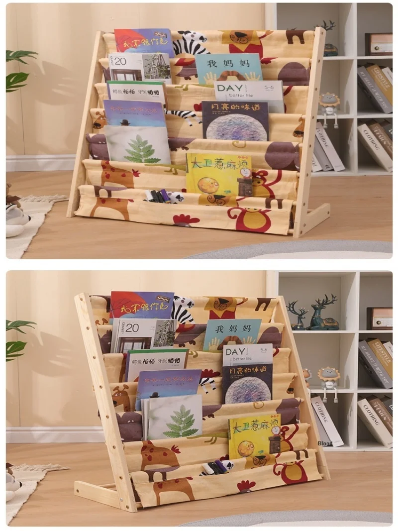 Solid wood bookshelf children's floor-standing bookcase multi-layer storage movable reading bookshelf picture book storage rack
