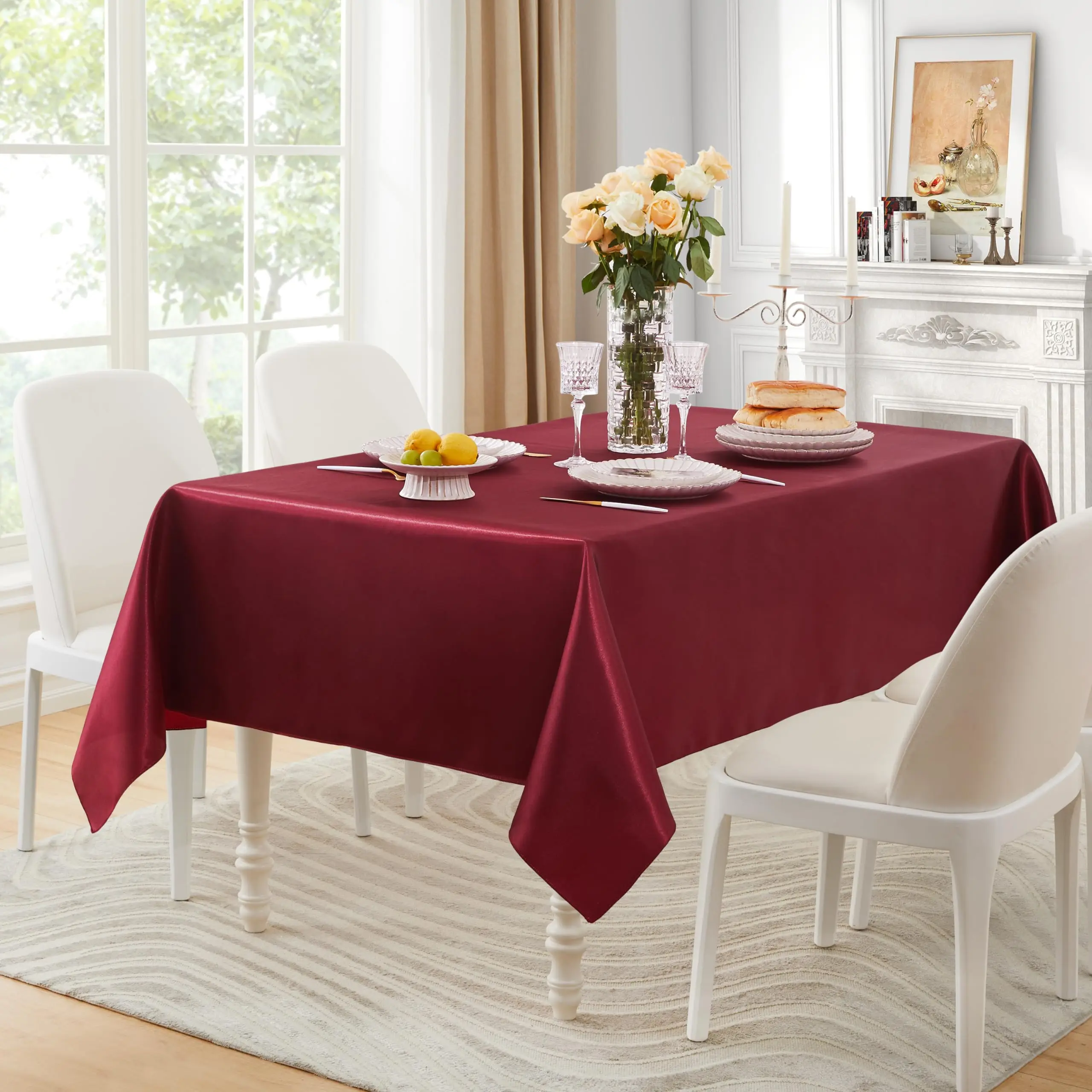 Mantel rectangular de satén, cubierta de mesa de Color sólido suave y brillante para comedor, suministros para banquetes de fiesta de boda