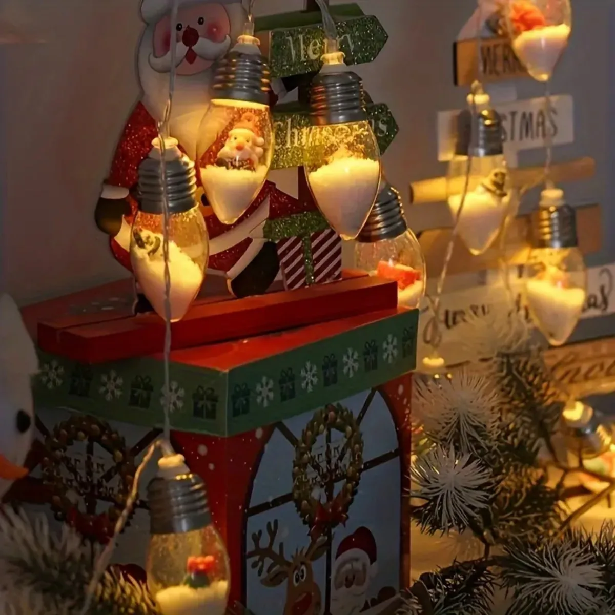 1pc10/20 LED Natale Palla di neve Lampadina trasparente Luci della stringa con Natale Babbo Natale Pupazzo di neve Albero Regali Mix Luce alimentata a batteria