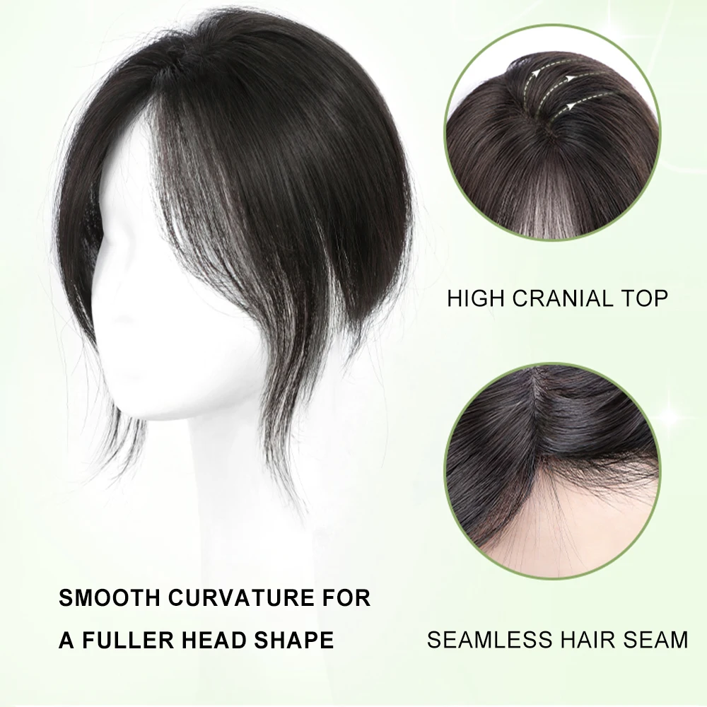 Cobertores de seda com franja para mulheres, cabelo humano real, perda de cabelo com clipe, cinza