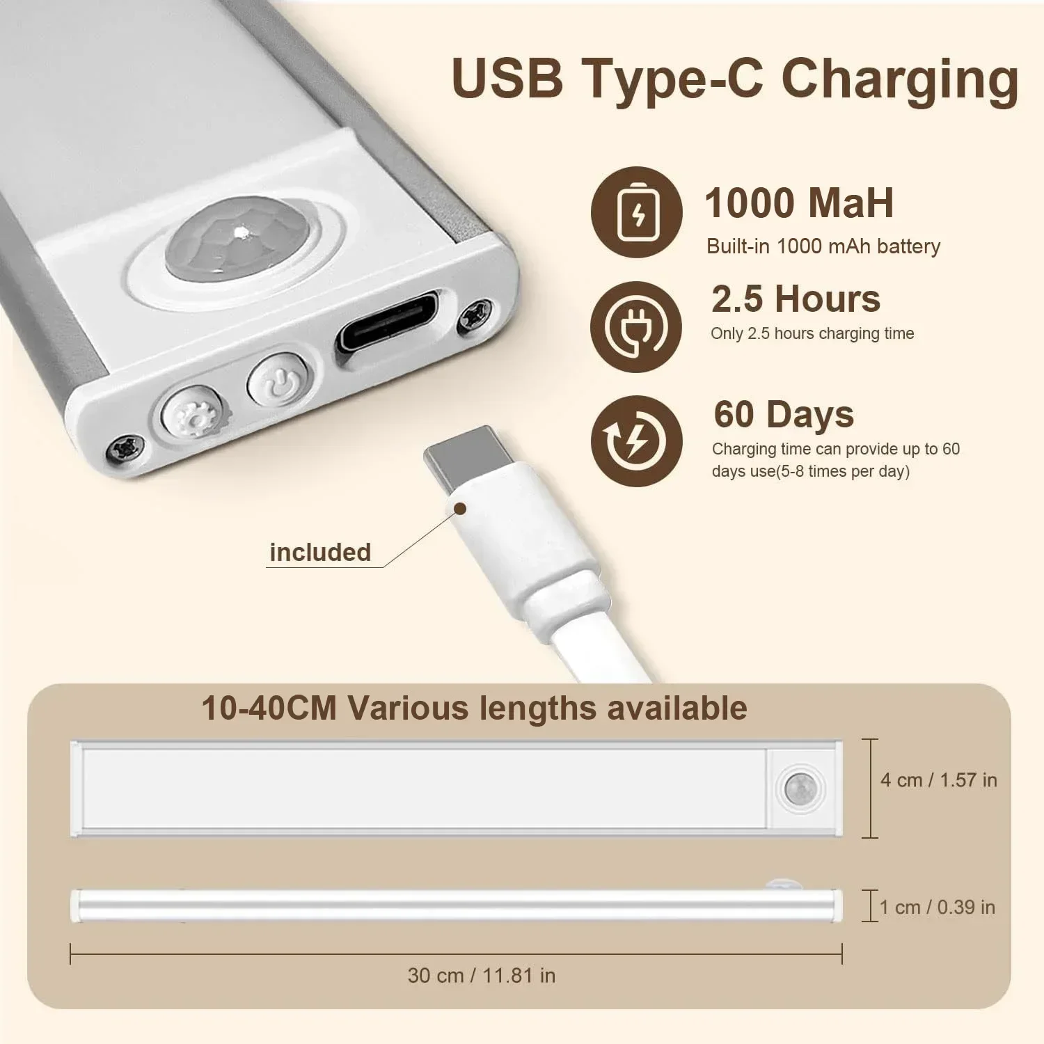 Xiaomi Night Light Motion Sensor LED USB Rechargeable 1000mAh Battery Cabinet  Lamp 3 Colors Dimming For Bedroom Kitchen Light