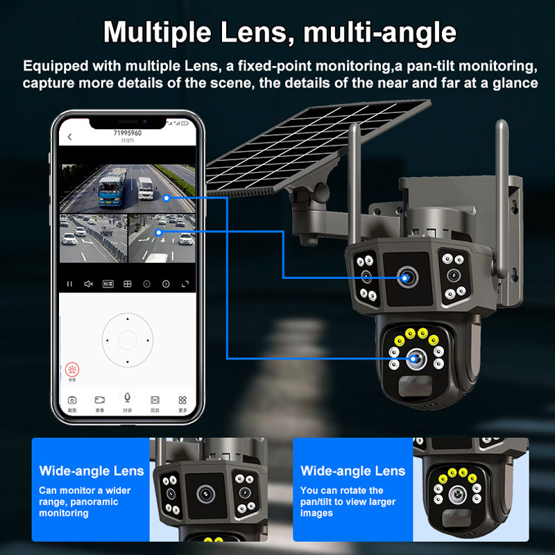 4G sim solar camera,4K dual lens, 10X,outdoor security network camera,wireless WIFI solar closed-circuit television,V380