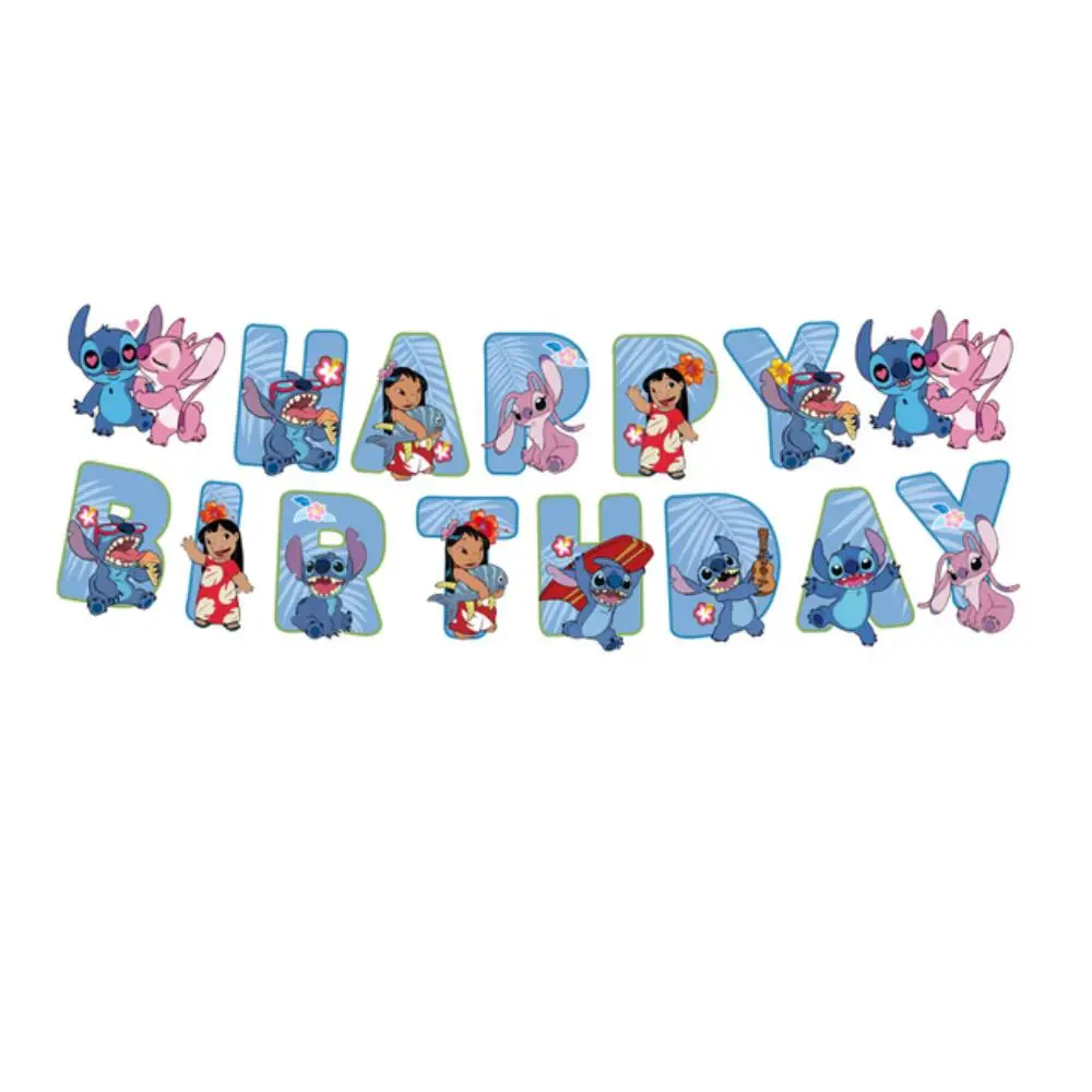 Lilo Stitch ตกแต่งทิ้งบนโต๊ะอาหารรวมแผ่นผ้าปูโต๊ะแบนเนอร์บอลลูนสําหรับอาบน้ําเด็กอุปกรณ์