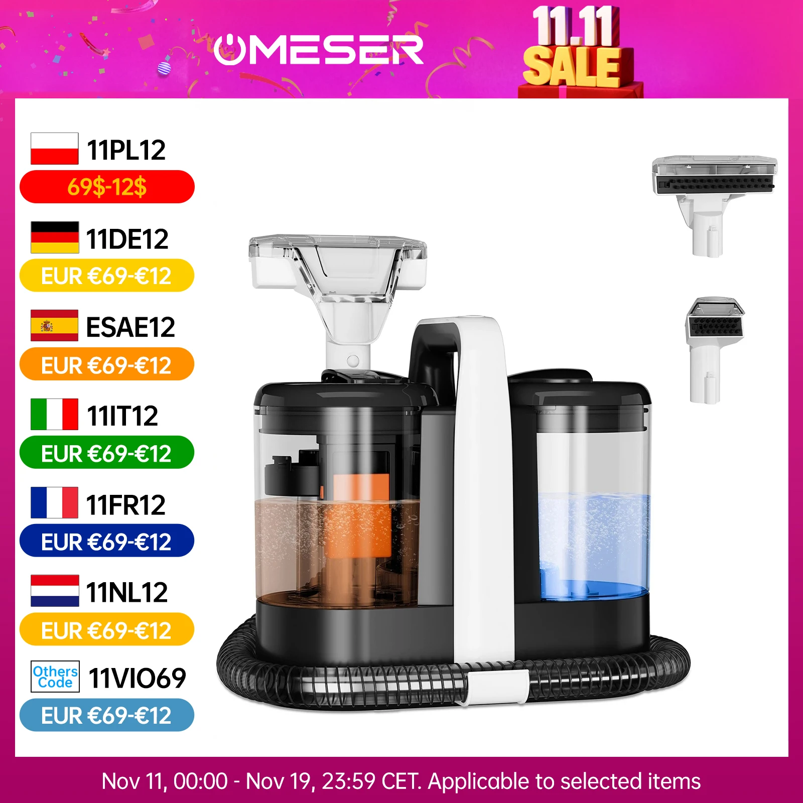 OMESER W07 Ręczna Odkurzarka do Dywanów 600W Ręczna 15Kpa Przewodowa Maszyna do Czyszczenia Plam Mokra Czyszczenie Tkanin Sofa Zwierzęta Domowe Przenośna Samochodowa