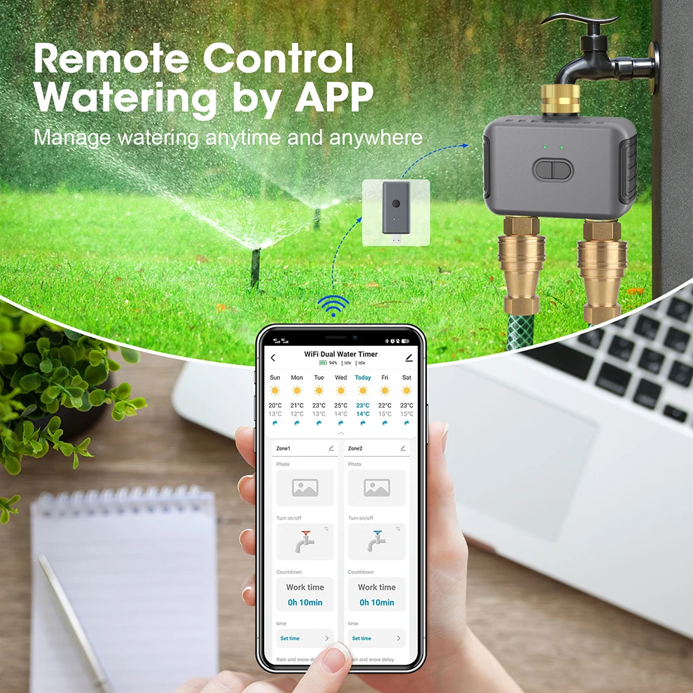 Tuya Smart Zigbee/BT Автоматический таймер воды 2 выхода Система полива для орошения сада Спринклерный программатор Поддержка Alexa Google