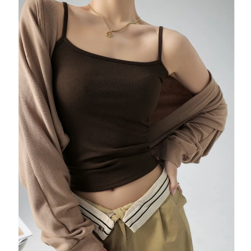 DOIAESKV ฤดูร้อน Basic Tanks สปาเก็ตตี้ Camis ยืดเสื้อผู้หญิงแขนกุด SLIM FIT Basic ถัก Camisole