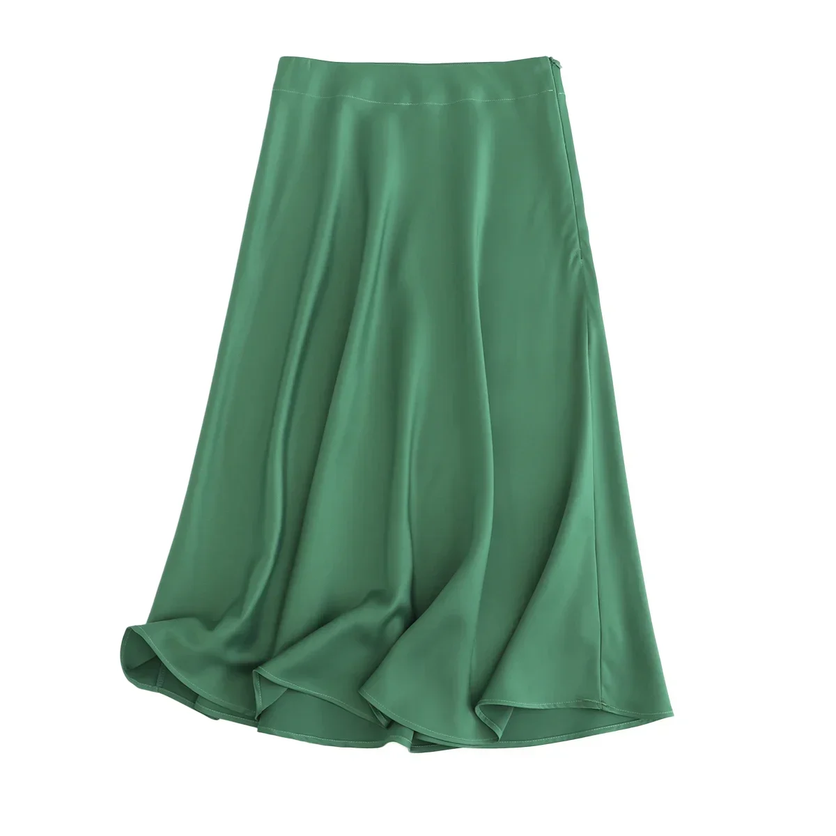 Tangada Cho Nữ Chất Lượng Satin Midi Váy Vintage Dây Kéo Bên Hông Công Sở Nữ Thanh Lịch Sang Trọng Chữ A Váy 6D18