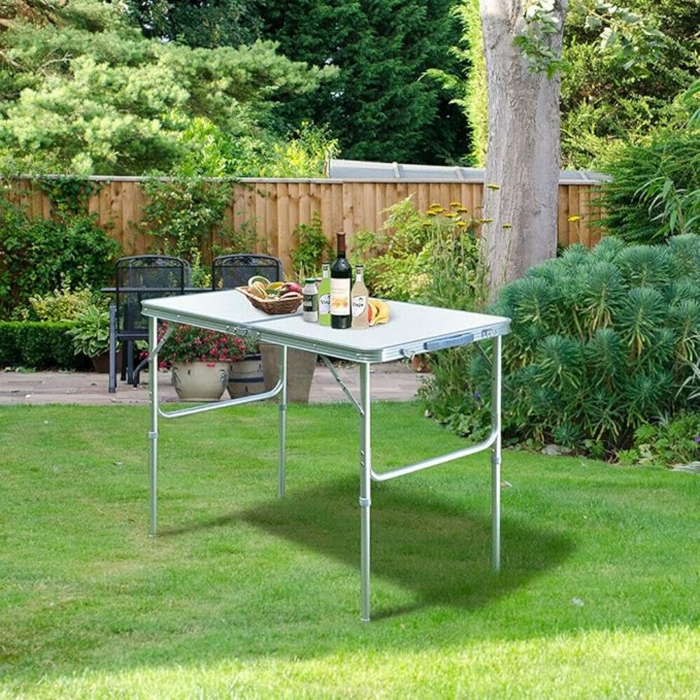 Mesa plegable de 3 pies/90cm, mesa de Camping portátil ligera, patas de goma antideslizantes, mesa plegable de aluminio y acero de primera calidad
