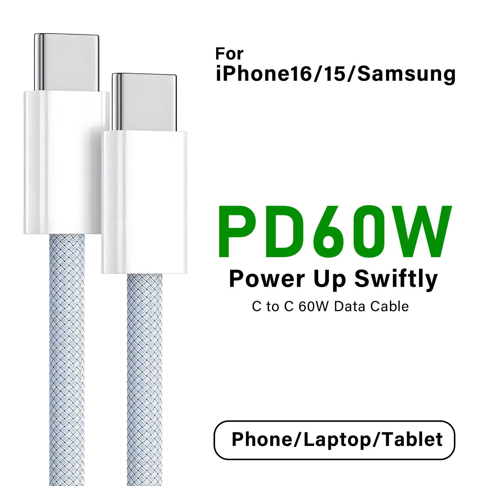 Cavo USB-C originale per iPhone 16 15 Pro Cavo caricabatterie rapido PD60W per Huawei Xiaomi Samsung Google Cavo intrecciato tipo C con scatola