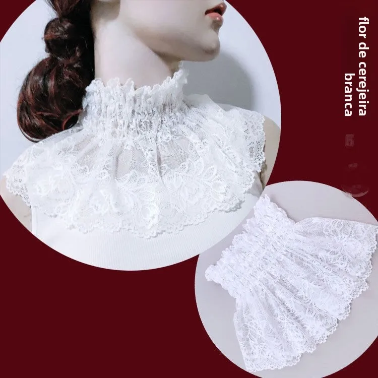Gola de Renda Fina Versátil para Mulheres, Cobertura Elástica para o Pescoço, Moda Primavera Outono Inverno, Estilo Coreano, ...