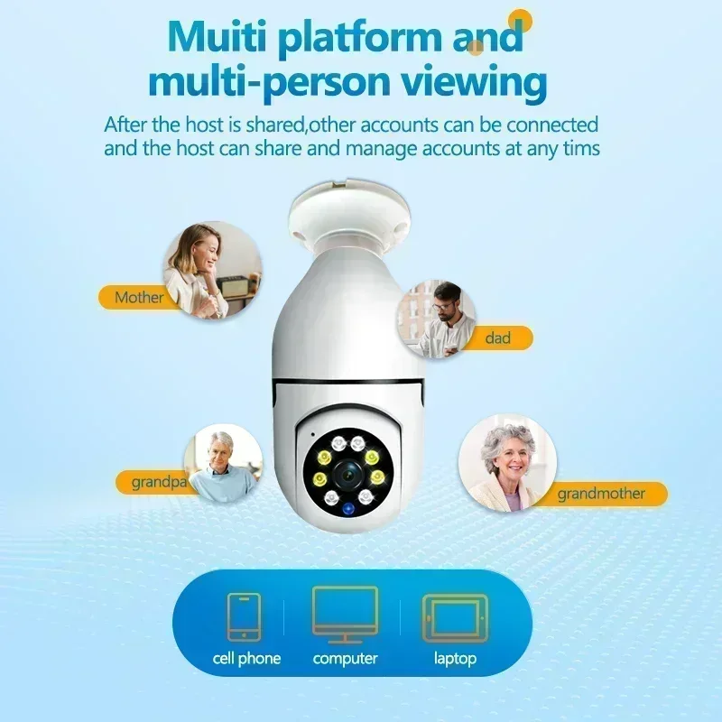 Wifi 8MP E27 Bulb Surveillance Camera Indoor 8X Digital Zoom AI Human Detect Full Color Night Vision Wireless Cameras Smart Home