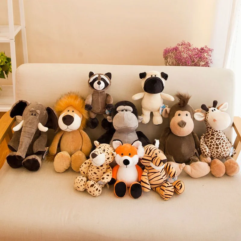 25CM Kawaii Dschungel Tier Plüsch Spielzeug Wald Tier Plüsch Hund Zebra Elefant Löwe Fuchs Giraffe kinder Spielzeug Puppe geburtstag Geschenk