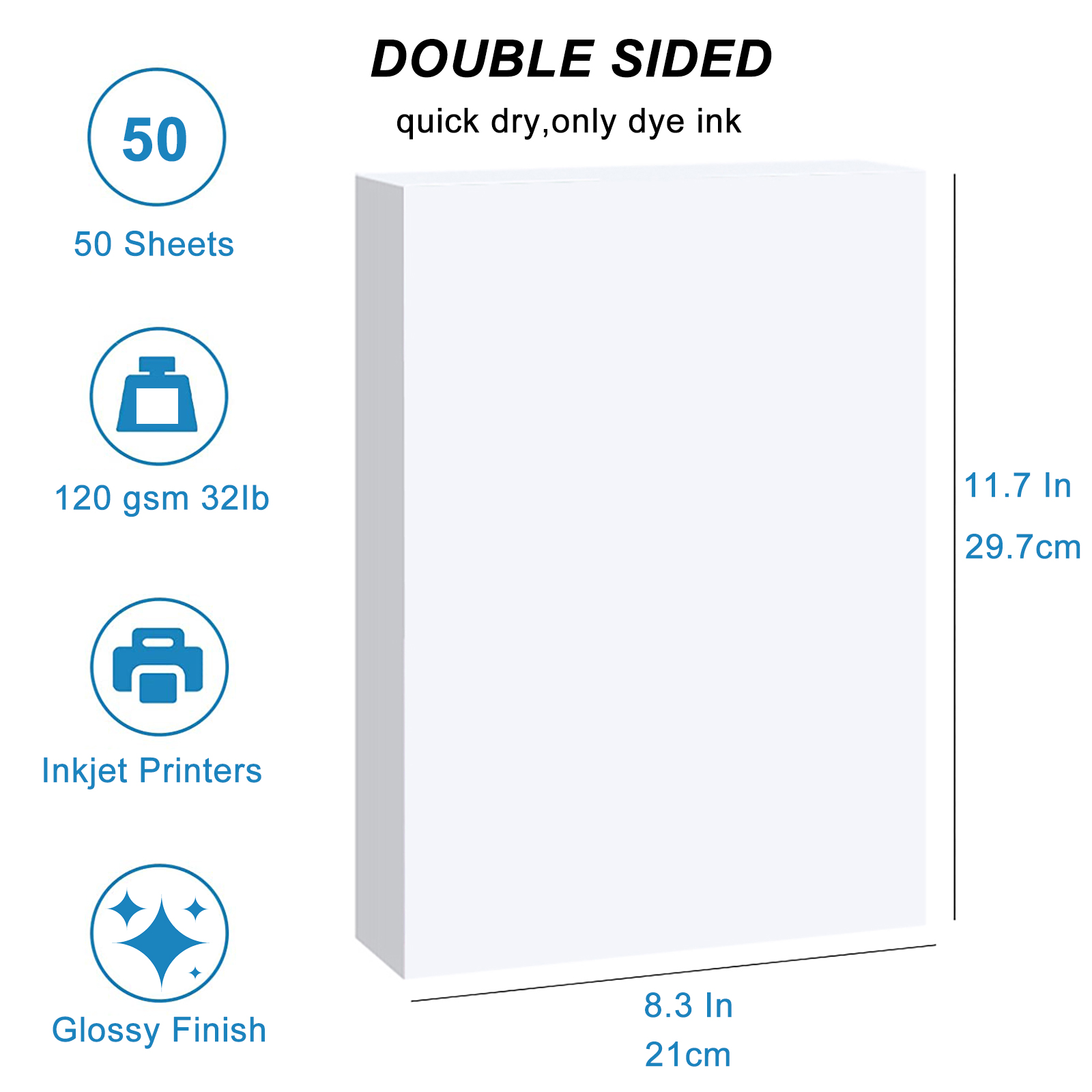 50 매 양면 인화지 고광택 인화지 8.3x11.7 인치 32lbs 잉크젯 프린터 120GSM과 호환 가능