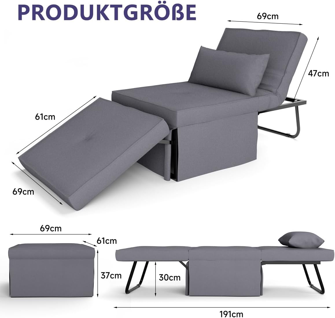 t Schlaffunktion Modern Faltliege für kleine Räume Schlafhocker mit adjustable backrest and comfortable breathable Polst