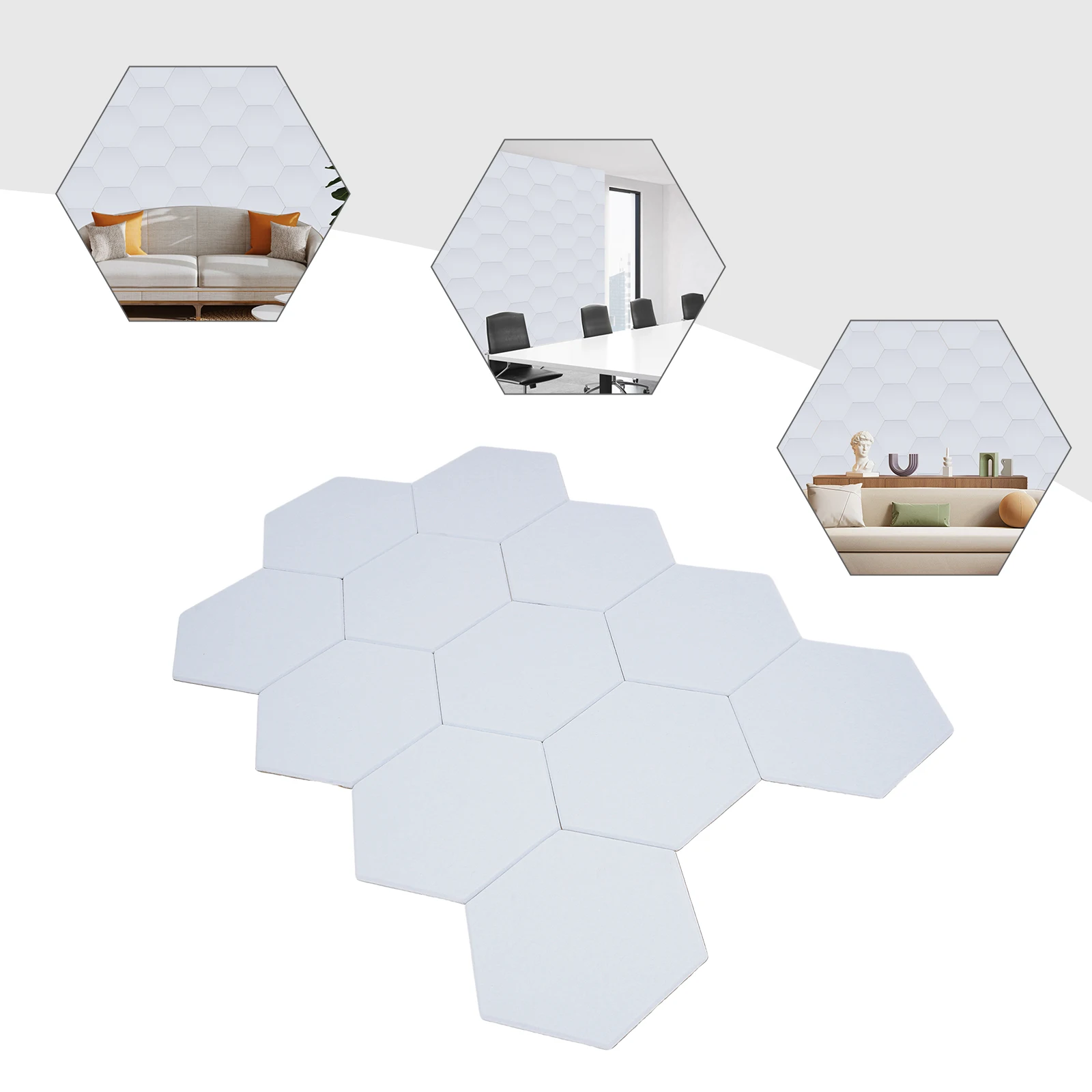 12-częściowy panel akustyczny z włókna poliestrowego, grubość 0,9 cm, rozmiar 30 * 35 cm, sześciokątny, z systemem interlock, redukcja szumów, dekoracyjny.