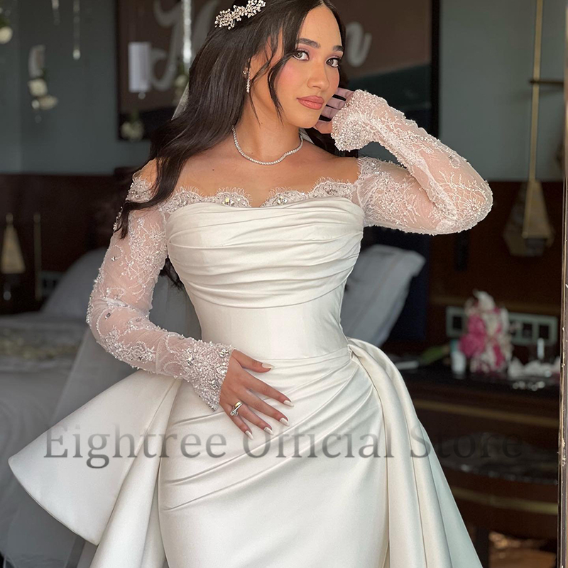 Ottotre abiti da sposa a sirena bianca formale con spalle scoperte abito da sposa a maniche lunghe Boho Beach abiti da ballo di nozze personalizzati