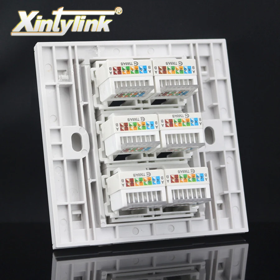Разъем rj45, модульная, 6-портовая, cat5e cat6 Keystone, настенная лицевая панель, лицевая панель, белая настенная розетка без инструментов, 86 мм, шесть портов