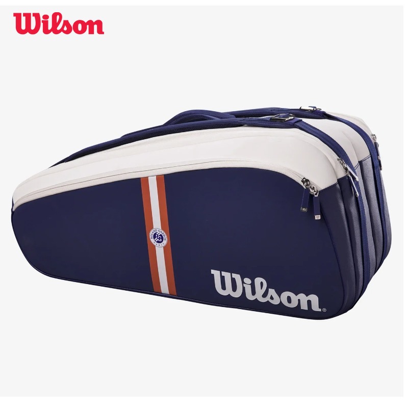 Wilson Roland Garros 9-Pack กระเป๋าเทนนิส 3 ช่อง French Open Super Tournament กระเป๋าไม้เทนนิสขนาดใหญ่พร้อมฉนวนกันความร้อน