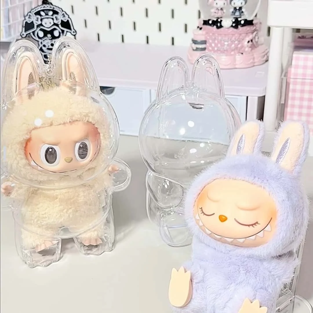 Labubu v1 v2 saco de boneca engrossado chaveiro sacos novo 17cm labubu claro macaron caso, caso de poeira, caixas, popmart bolha mart boneca