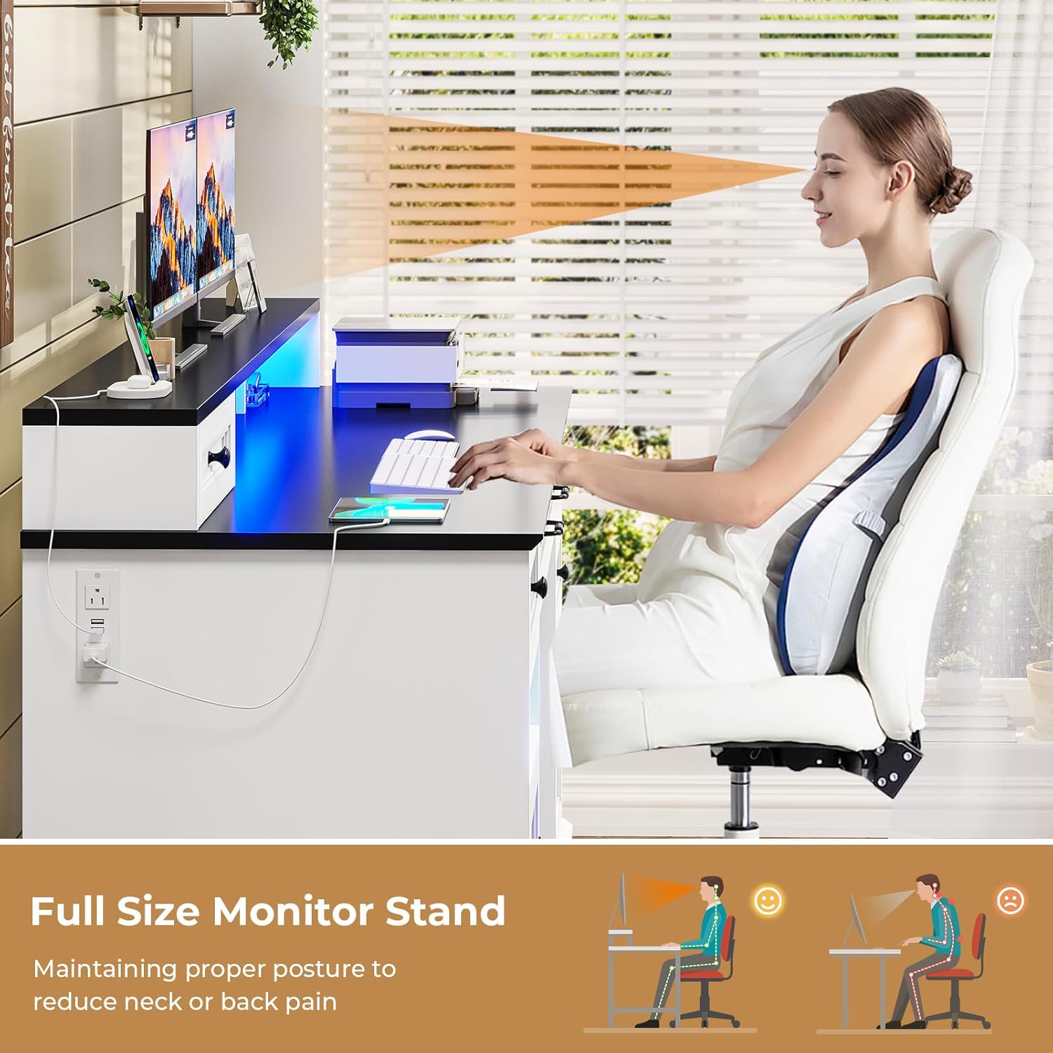 Executive Desk with File Drawer, Computer Desk with Monitor Stand, Home Office Desk with Drawers & Storage Cabinet