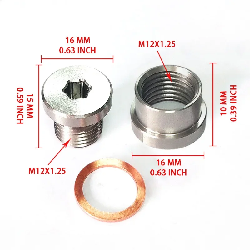 1set M12*1.25 roestvrij staal S304 bougie en moer kit voor uitlaatzuurstofsensor lassen installeren, lambdasonde moer en plug