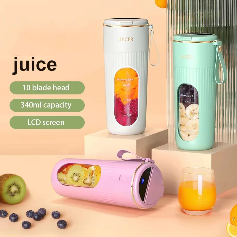 Xiaomi-exprimidor eléctrico pequeño y portátil para el hogar, taza de zumo de fruta, pantalla Lcd recargable, 14 cuchillas para viajes al aire libre, 340ml