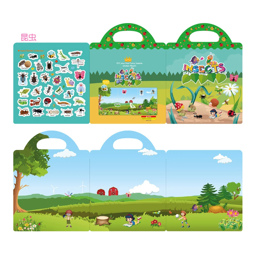 Novas crianças cena adesivos diy hand-on quebra-cabeça adesivo livros reutilizáveis dos desenhos animados animal aprendizagem cognição brinquedos para crianças presente