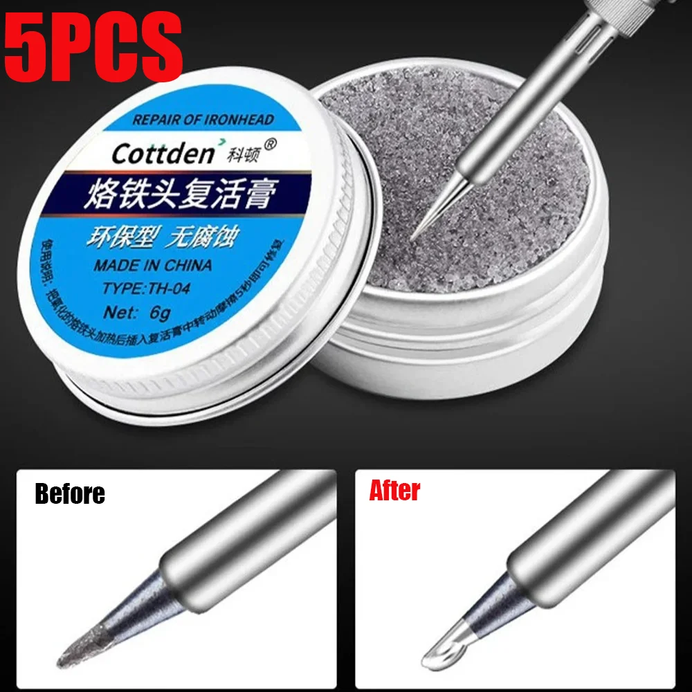Crema de soldadura de estaño antiadherente, refrescante de punta de soldador, pasta limpia para cabezal de óxido, activador oxidativo de resurrección, 5/1 Uds.