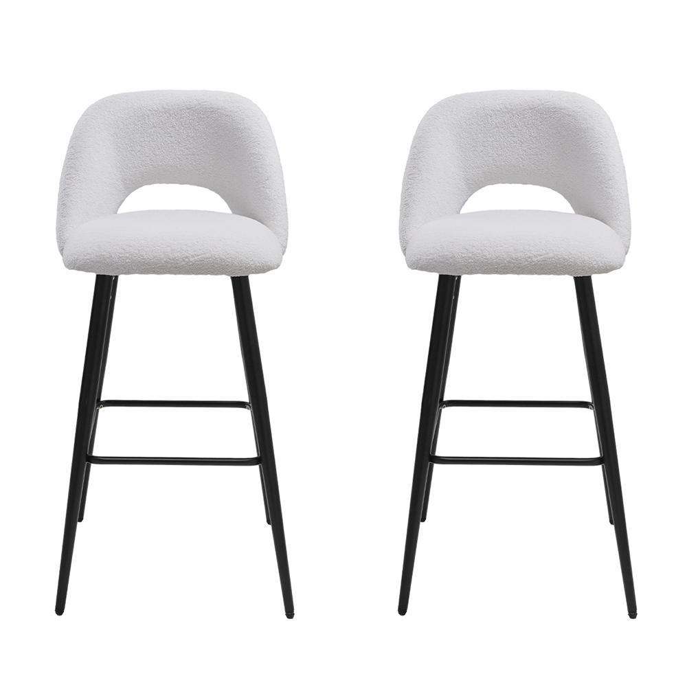 2Pcs Teddy Bear Fur Upholstered Breakfast Bar Stools with Backrest