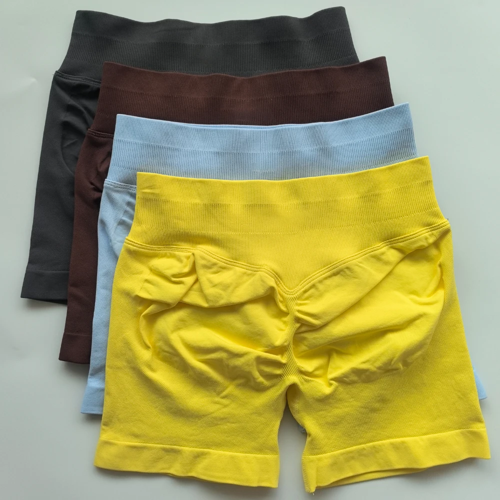 Pantalones cortos de Yoga con banda baja acanalada, pantalones cortos sin costuras para entrenamiento, pantalones cortos de gimnasio, pantalones cortos elásticos para correr, ropa de Fitness