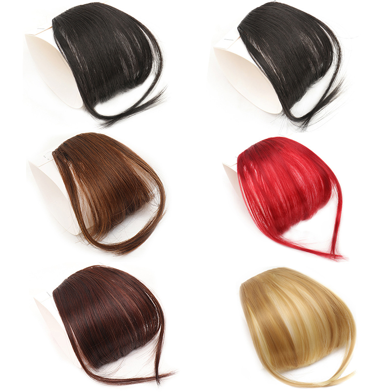 Synthetische Haarspange im Pony, braun gefärbt, unsichtbare vordere Fransen, Clip-in-Haar, Air Bangs, natürlicher schwarzer Kunsthaar-Pony für Mädchen