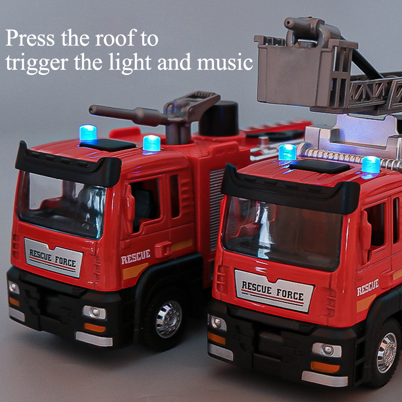 1:50 caminhão de bombeiros liga diecast simulação sprinkler brinquedo com música leve spray água carro resgate brinquedo das crianças caminhão bombeiro