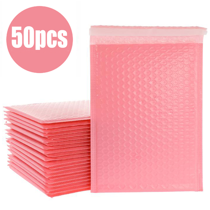 50 unids/lote bolsas de sobres de espuma rosa sobres de envío acolchados autosellados con bolsa de correo de burbujas bolsa de paquetes de regalo de envío