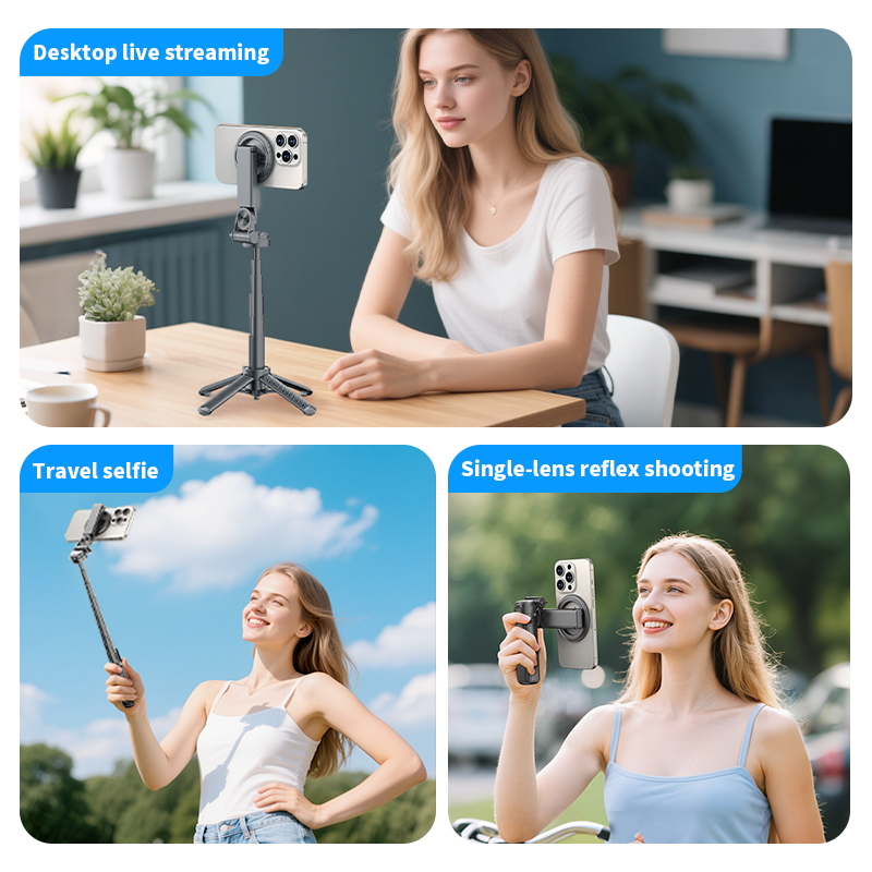 Magnetic Phone Holder 360° Rotation Pocket Selfie Stick With Bluetooth Remote Adjustable Desktop Stand for Live Streaming