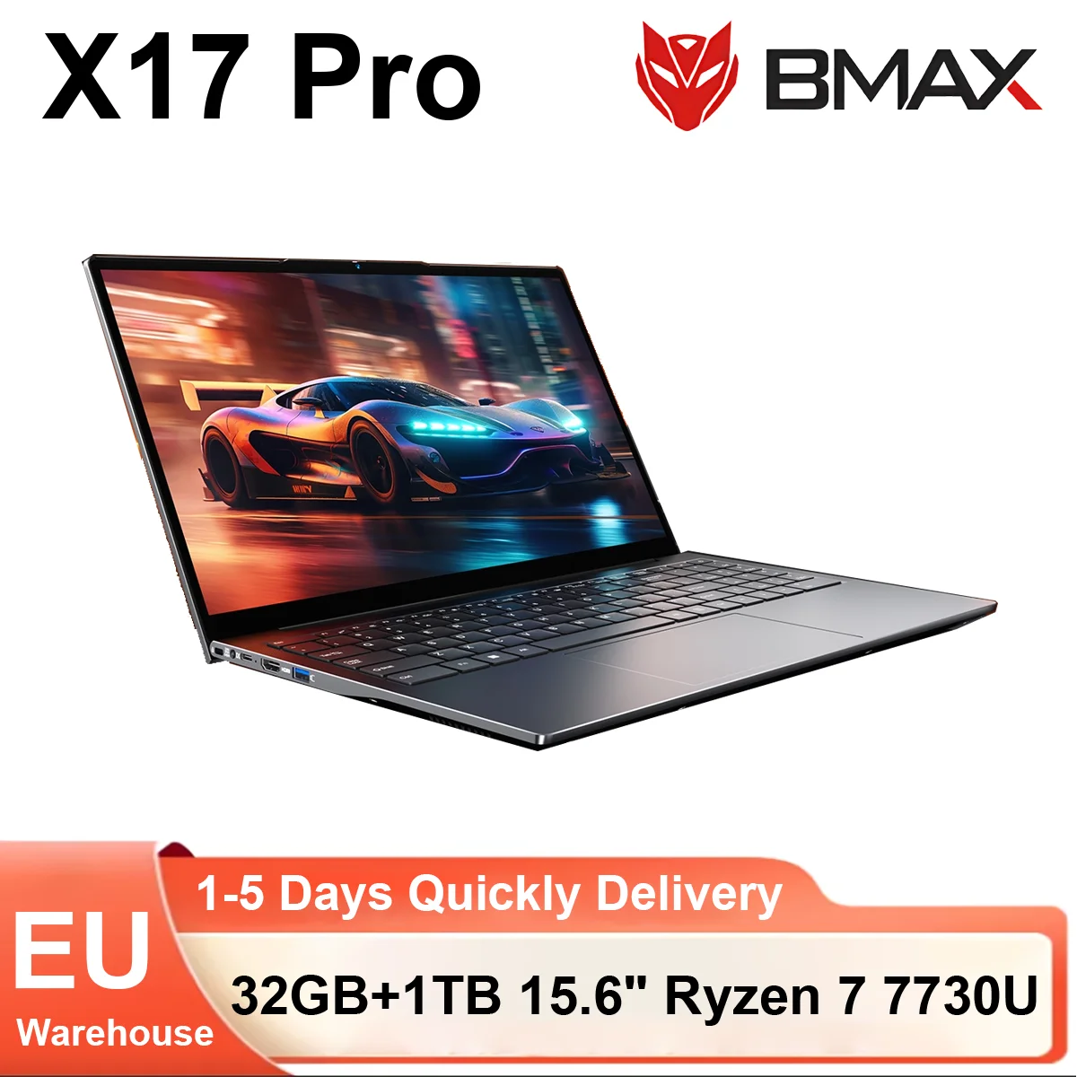 BMAX Laptop X17 Pro 15.6 pollici Full HD 32 GB RAM 1 TB SSD AMD Ryzen 7 7730U Windows 11 Notebook da gioco e aziendale BT WiFi Type-C