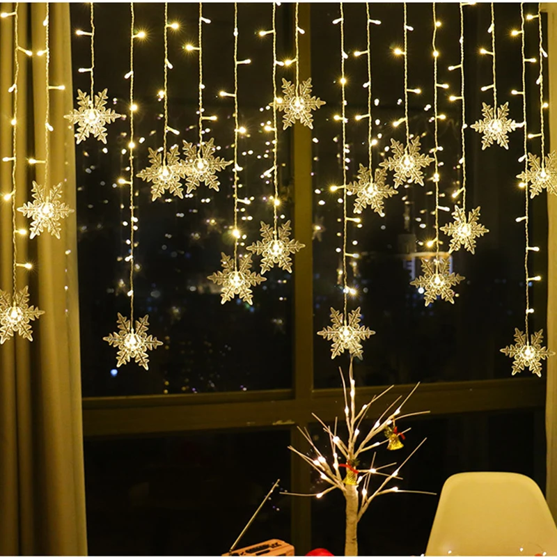 3.2M เกล็ดหิมะคริสต์มาสไฟ LED String กระพริบ Fairy Curtain ไฟกันน้ําสําหรับปาร์ตี้วันหยุดงานแต่งงาน Xmas ตกแต่ง