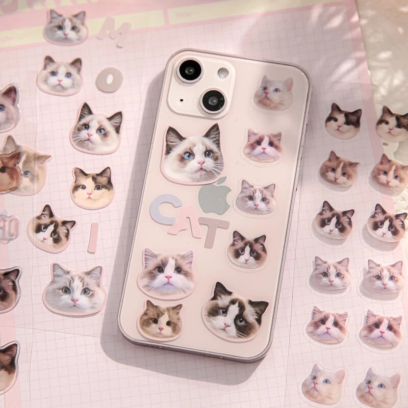 4 สไตล์ 3 ชิ้น/แพ็คการ์ตูนแมวแบนสติกเกอร์น่ารักคู่มือ DIY วัสดุตกแต่งสมุดภาพสติกเกอร์