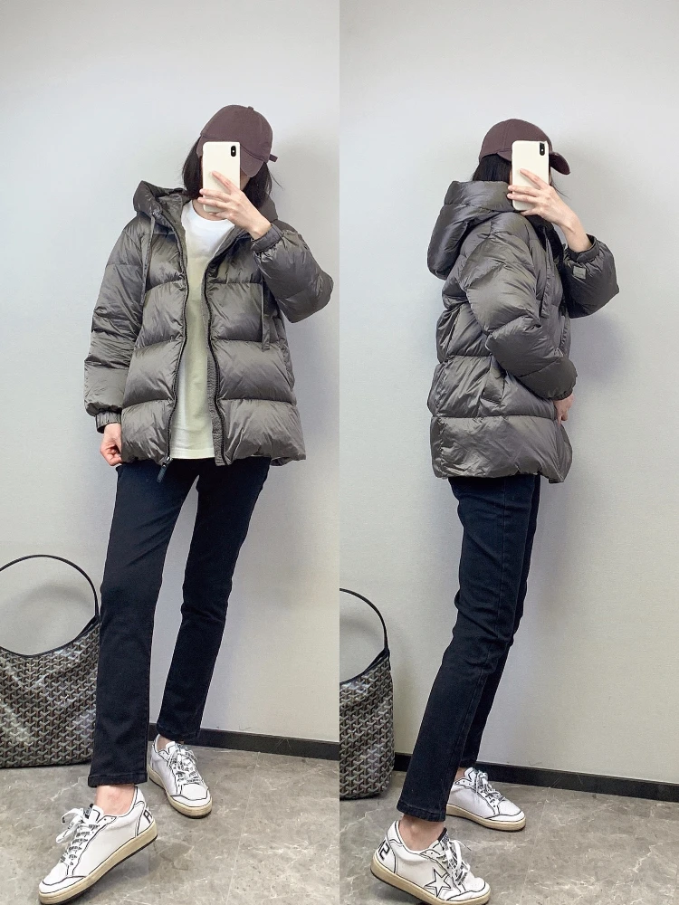 ฤดูหนาวใหม่ Drawstring Hooded ลงเสื้อแจ็คเก็ตผู้หญิงเป็ดสีขาวลงหนาสั้นปักเป้าแจ็คเก็ตหลวมสบายๆฤดูหนาวเสื้อผู้หญิง