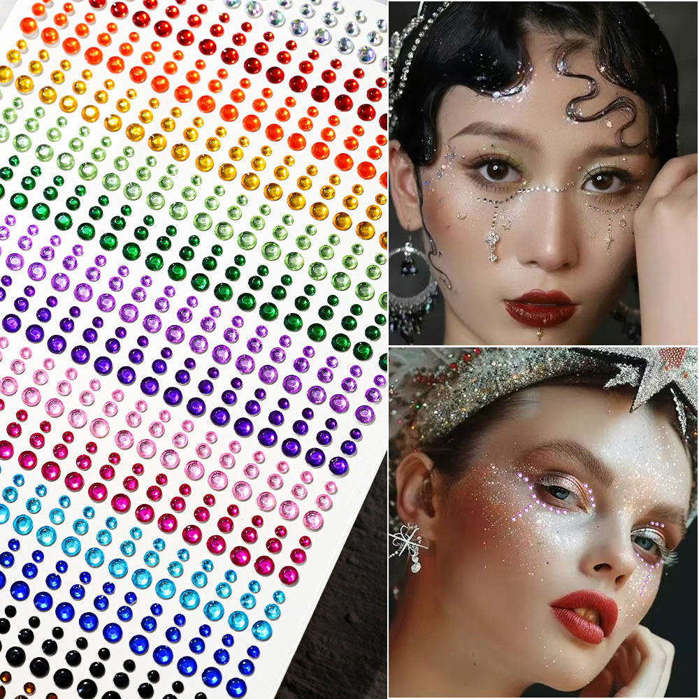 162/216/900 Stück Diamant-Tattoos-Aufkleber für Augen, Gesicht und Körper, 3/4/5/6 mm, farbiges Glitzer-Strass-Tattoo für Party-Make-up, Edelstein-Zubehör