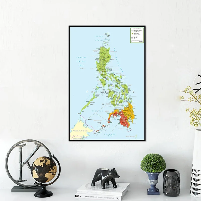 59*84Cm Philippines Bản Đồ Hành Chính Trong Tiếng Anh Tranh Canvas Unframed Áp Phích Và In Phòng Khách Trang Trí Nhà Cửa