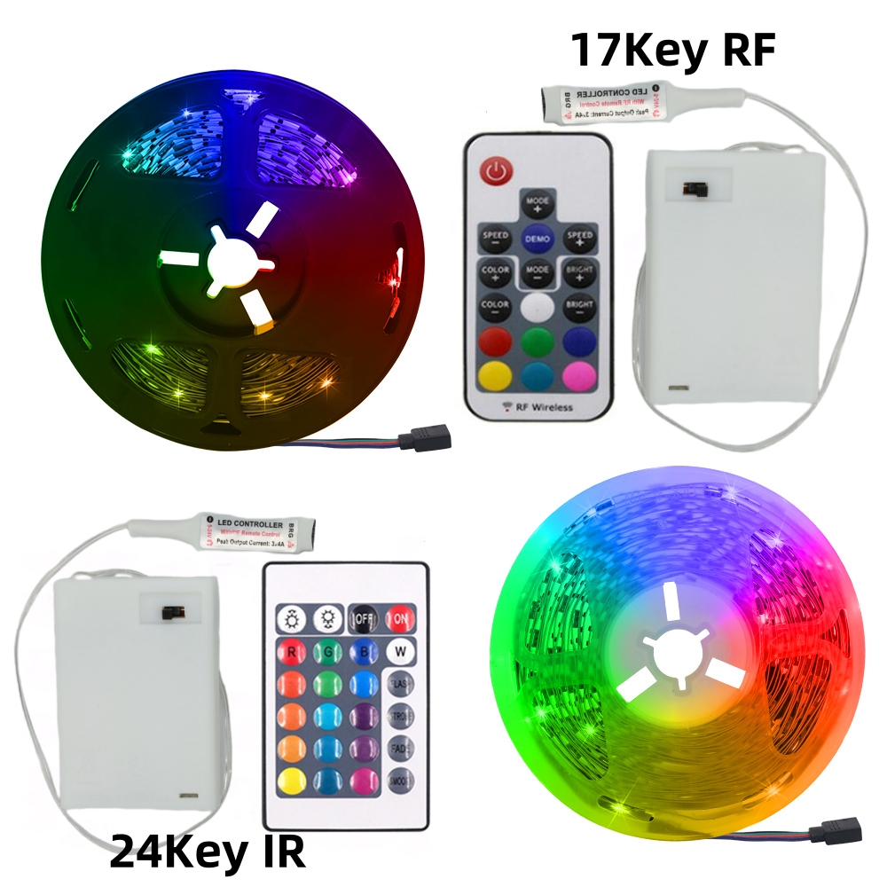 Tira de luces Led RGB con batería 3AA, 5V, 5050, con Control remoto de 3/17/24 teclas, cinta Flexible, luz Led impermeable, retroiluminación de TV