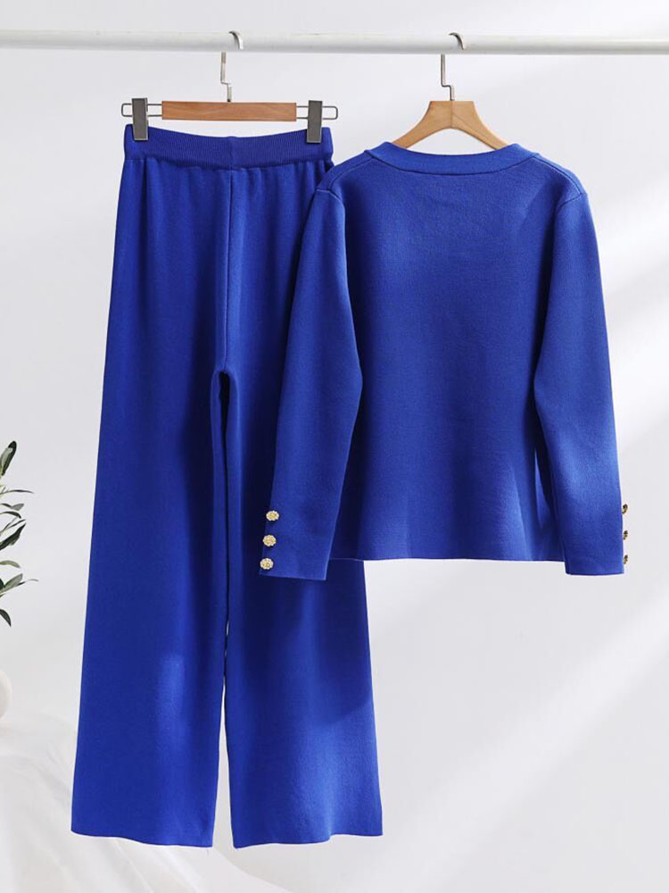 Conjunto de 2 piezas de suéter de punto elegante para mujer, cárdigan holgado con una botonadura, Tops, conjuntos de cintura alta hasta el tobillo, pantalones, chándal