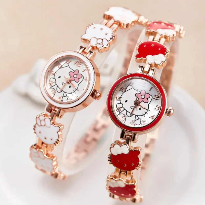 Sanrio relógio feminino hello kitty relógio feminino estudante doce arco menina amigos presente de alta qualidade relógios de quartzo femininos