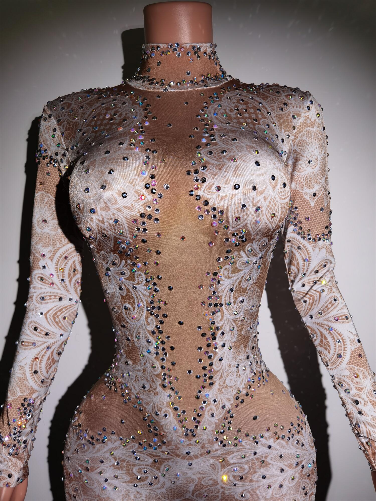 Moda Strass Macacão Stretch Leggings Sexy Traje Mulher Discoteca Desgaste Do Partido Dança Bodysuit Moda Macacão Xiaobai