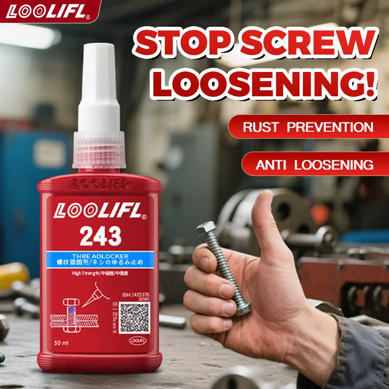 243 Blue Medium Strength Threadlockers, Universal Thread Adhesives, For All Metal Threaded Components, Removable Waterproof 50ML