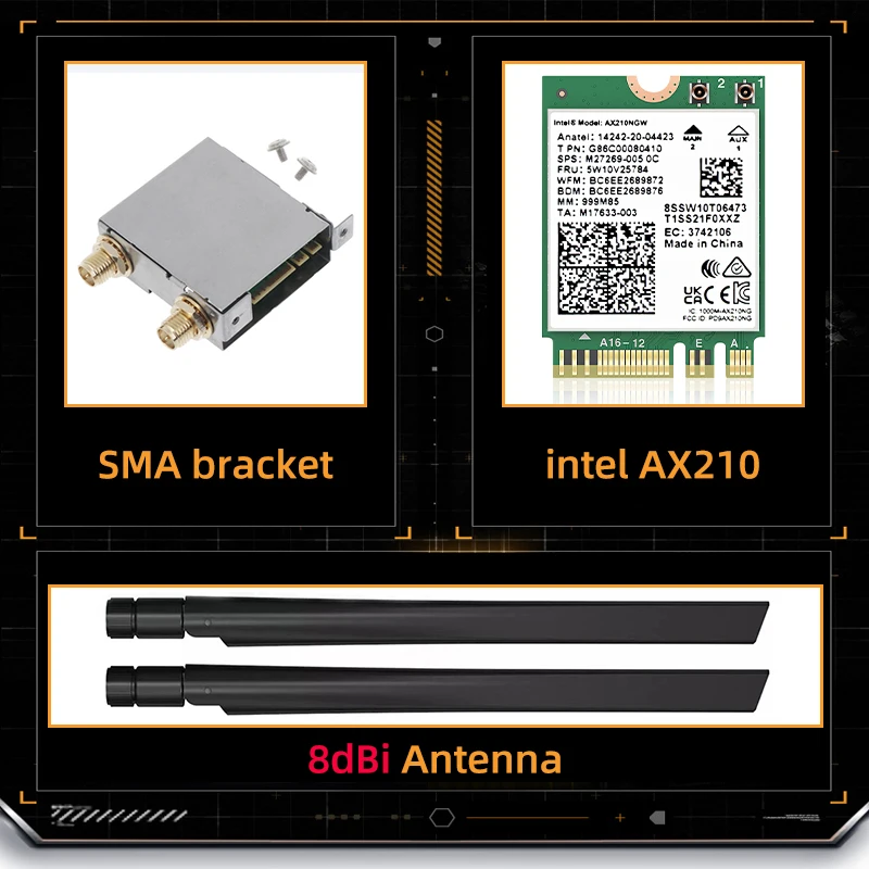 Wi-Fi-карта Intel AX210 AX210ngw WFi6E Беспроводная сетевая карта Bluetooth 5.3 Wi-Fi-адаптер для ASUS B550 X570 Z270 X99 V-M.2 WiFi Go